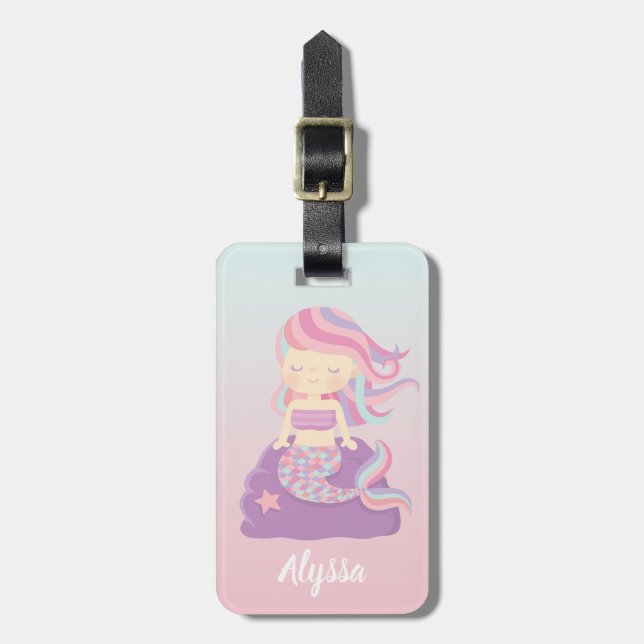 Cute Mermaid Ombre Girl Name Luggage Tag (Front Vertical)