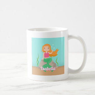 Cute Mermaid On Rock Girls Personalised Coffee Mug
