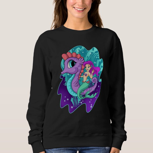 Cute Mermaid On Sea Horse Sirens Aquatic Creature  Sweatshirt (Front)