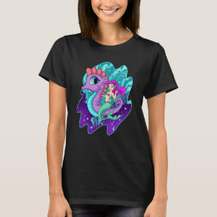 Cute Mermaid On Sea Horse Sirens Aquatic Creature  T-Shirt