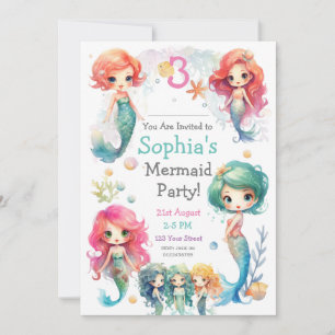 Cute Mermaid Party Invitation, Editable Text Invitation