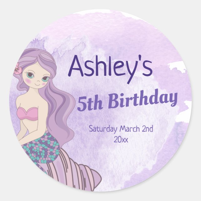 Cute Mermaid Party, Mermaid Birthday Classic Round Sticker (Front)