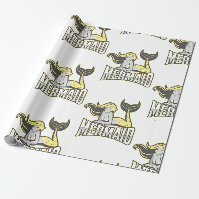 Cute Mermaid Party Yellow Wrapping Paper  (Unrolled)