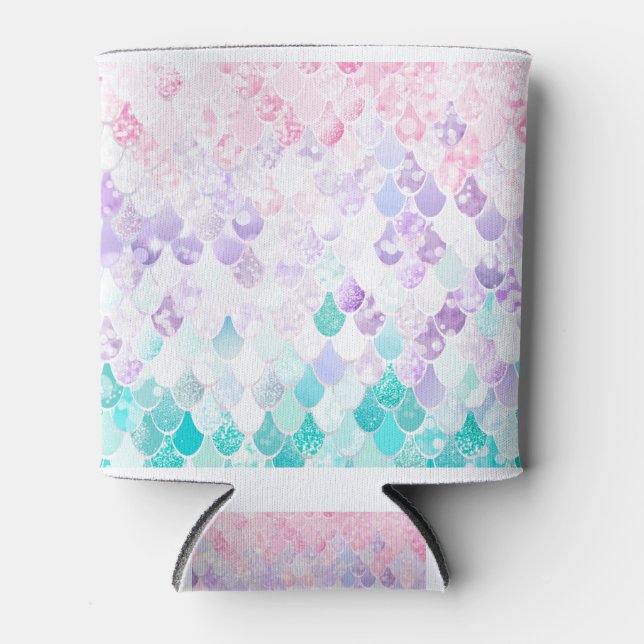 Cute Mermaid Pastel Iridescent, Pink, Purple, Teal Can Cooler (Front)