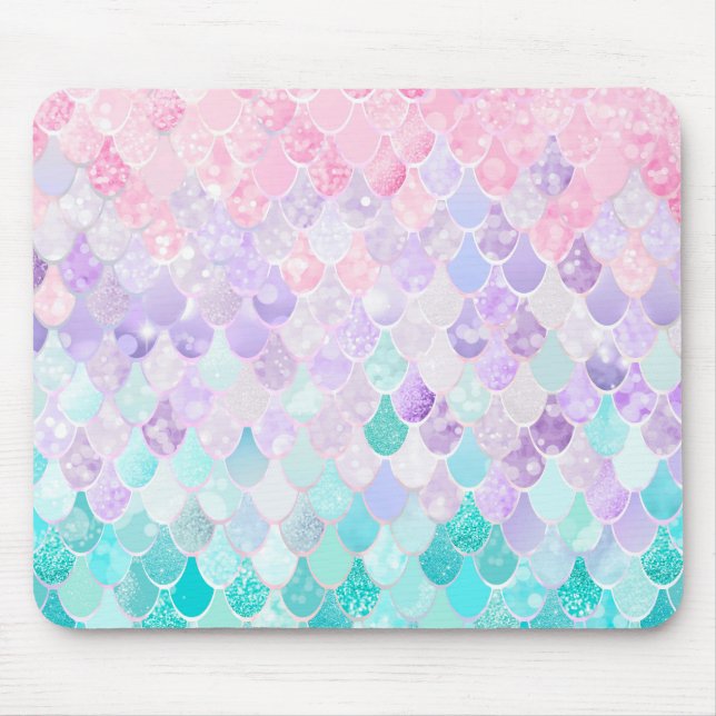 Cute Mermaid Pastel Iridescent, Pink, Purple, Teal Mouse Pad (Front)