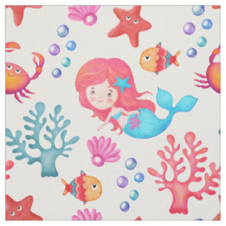 Cute Mermaid Pattern Underwater Theme Nursery Fabric