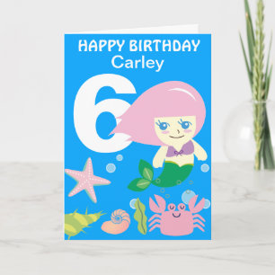 Cute Mermaid Personalised Any Age Birthday Card