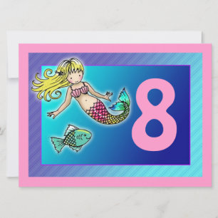 Cute Mermaid Personalised Birthday Party Invites