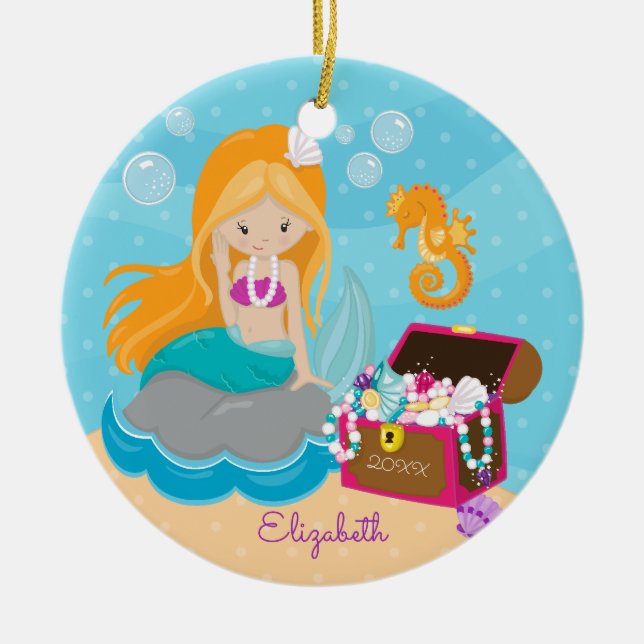 Cute Mermaid Personalised Christmas Ornament (Front)