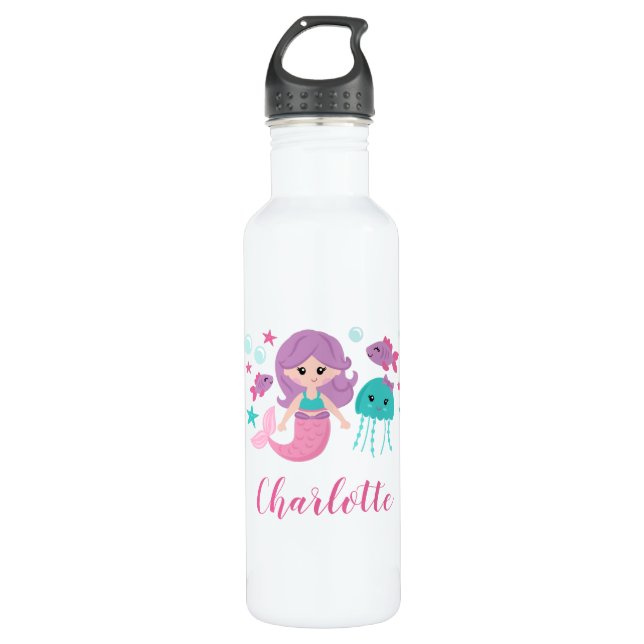 Cute Mermaid Personalised Girl 710 Ml Water Bottle (Front)
