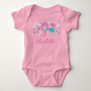 Cute Mermaid Personalised Girl Baby Bodysuit
