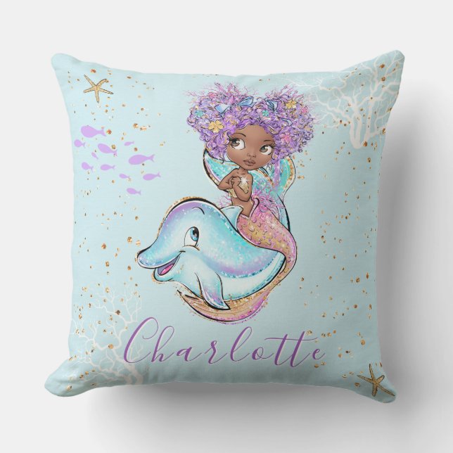 Cute Mermaid Personalised Girl Baby Cushion (Front)