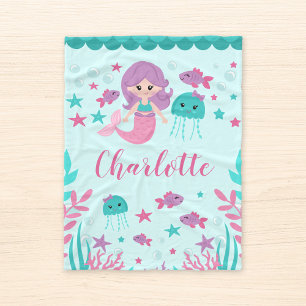 Cute Mermaid Personalised Girl Fleece Blanket