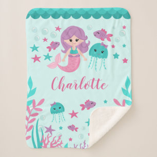 Cute Mermaid Personalised Girl Sherpa Blanket