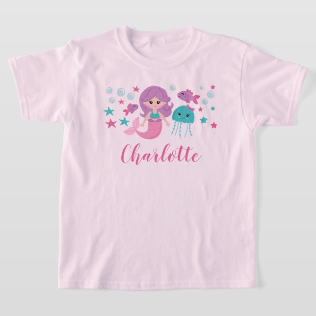 Cute Mermaid Personalised Girl T-Shirt (Laydown)