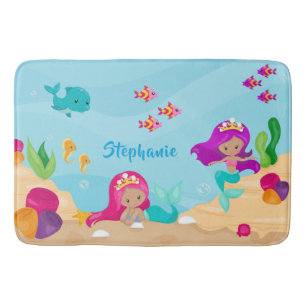 Cute Mermaid Personalised Girly Under the Sea Bath Mat
