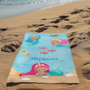 Cute Mermaid Personalised Girly Under the Sea Beach Towel
