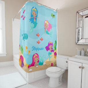 Cute Mermaid Personalised Girly Under the Sea Shower Curtain