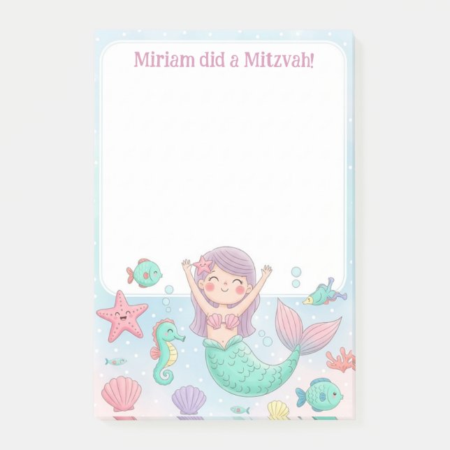 Cute Mermaid Personalised Mitzvah Notes (Front)