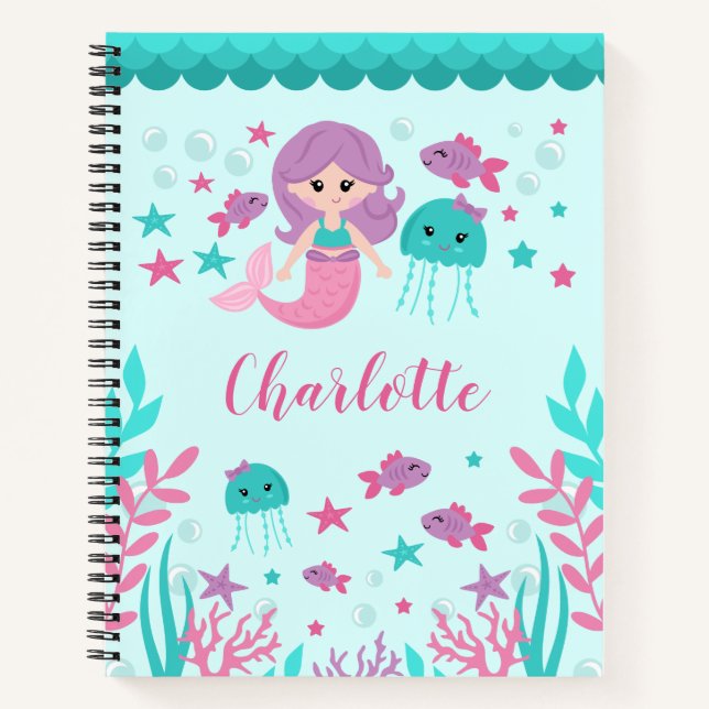 Cute Mermaid Personalised Notebook (Front)