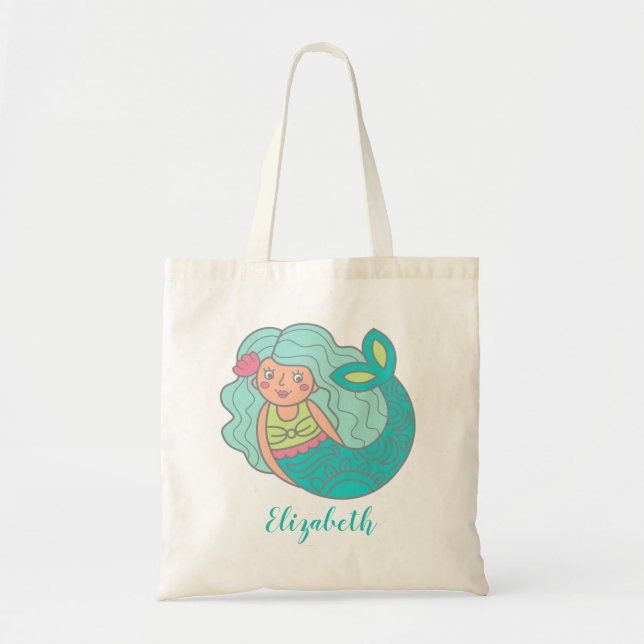 Cute Mermaid Personalised Tote Bag (Front)