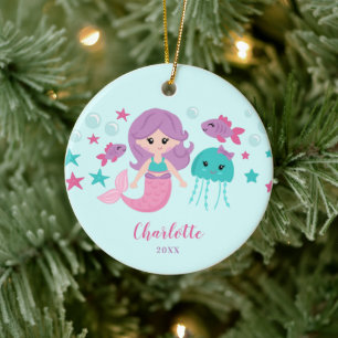 Cute Mermaid Personalized Girl Ceramic Ornament