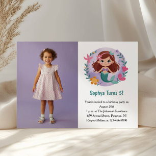Cute Mermaid Photo Kids Birthday Party Invitation
