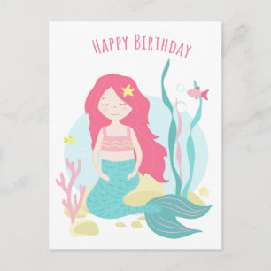    Cute Mermaid Pink and Mint Birthday for Girl  Postcard