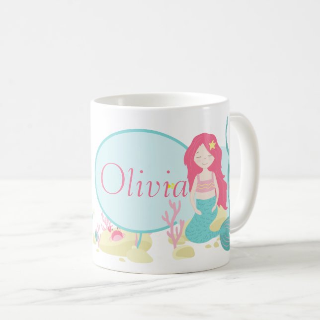   Cute Mermaid Pink and Mint Pattern Coffee Mug (Front Right)