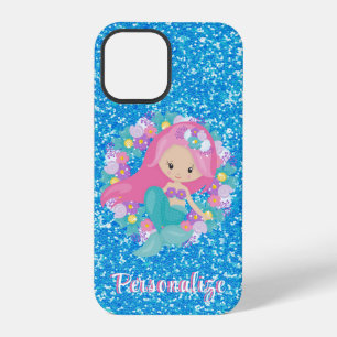 Cute Mermaid Pink Blue Glitter Personalise iPhone 12 Pro Case