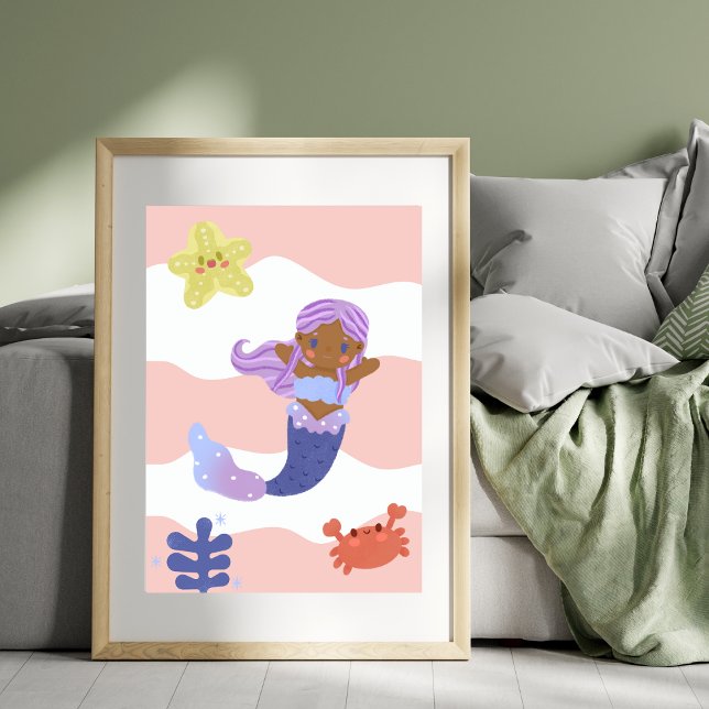 Cute Mermaid Pink Nursery Kids Poster (Creator Uploaded)