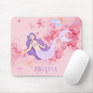 Cute Mermaid Pink Under the sea for little Girls Mouse Pad
