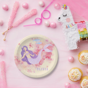 Cute Mermaid Pink Under the sea for little Girls Paper Plate