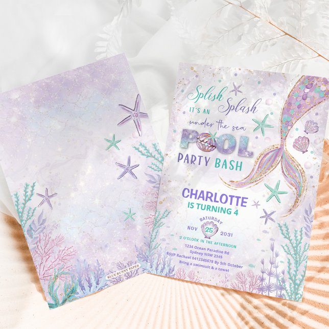 Cute Mermaid Pool Party Under the Sea Birthday Invitation (Creator Uploaded)