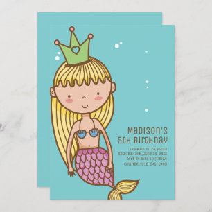 Cute Mermaid Princess Birthday Party Invitation