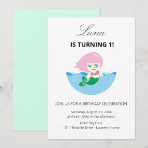 Cute Mermaid Queen Under the sea 1st Birthday  Invitation