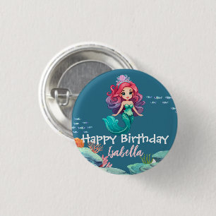 Cute Mermaid Rainbow colourful crown Birthday part 3 Cm Round Badge