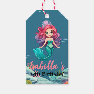 Cute Mermaid Rainbow colourful crown Birthday part Gift Tags