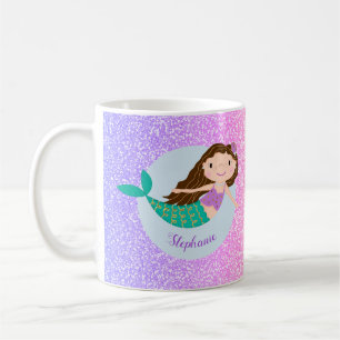Cute Mermaid Rainbow Glitter Personalised Coffee Mug