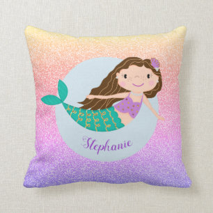 Cute Mermaid Rainbow Glitter Personalised Cushion