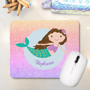 Cute Mermaid Rainbow Glitter Personalised Mouse Pad