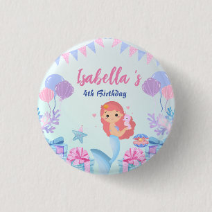 Cute Mermaid Rainbow Watercolor Birthday party 3 Cm Round Badge