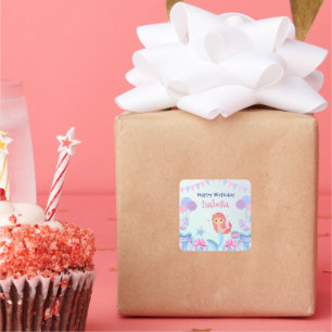 Cute Mermaid Rainbow Watercolor Birthday party  Square Sticker