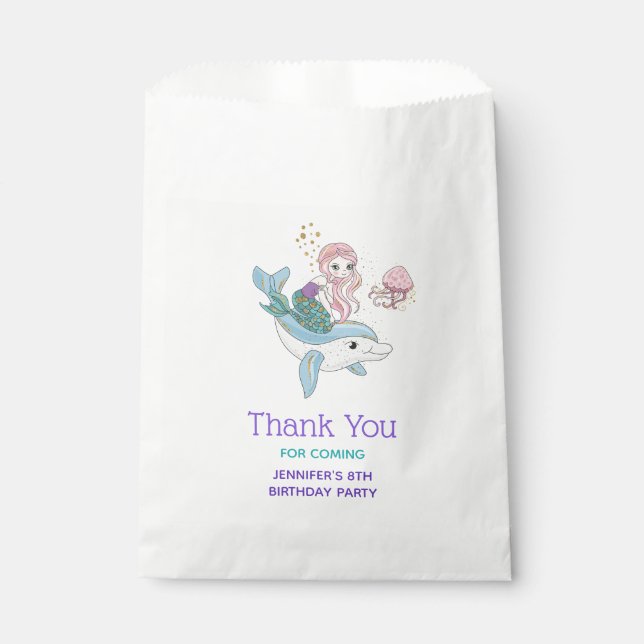 Cute Mermaid Riding a Dolphin Under the Sea Event Favour Bag (Front)