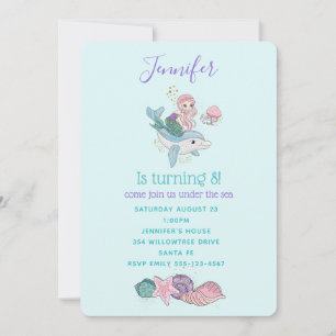 Cute Mermaid Riding a Dolphin Under the Sea Invitation