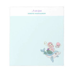 Cute Mermaid Riding a Dolphin Under the Sea Notepad