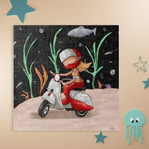 Cute Mermaid Riding Motorcycle Jigsaw Puzzle