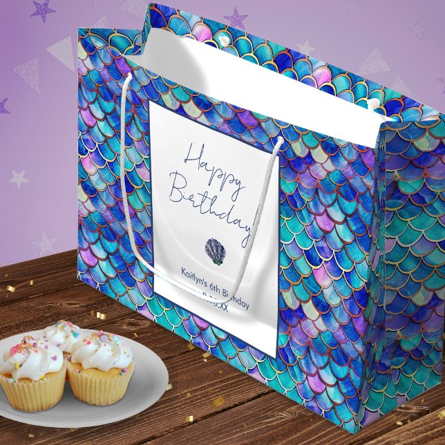 Cute Mermaid Scales Pattern Little Girls Birthday Large Gift Bag (Creator Uploaded)