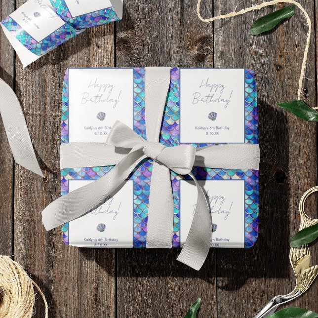 Cute Mermaid Scales Pattern Little Girls Birthday Wrapping Paper (Creator Uploaded)