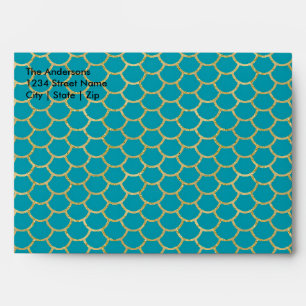 Cute Mermaid Scales Teal & Gold Birthday Party Envelopes